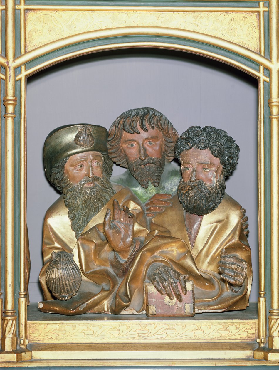 Treutskjæringer av St. Jakob den større, St. Simon og St. Thaddeus, fra predellaen til Isenheim-altertavlen, ca. 1490 (malt tre) av Nikolaus Hagenauer