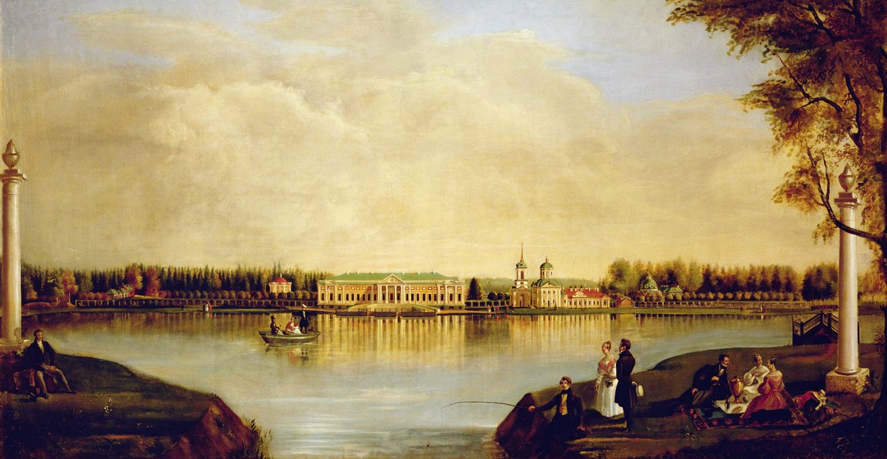 Utsikt over Kuskovo-palasset. 1839 av Nikolay Ivanovich Podklyuchnikov