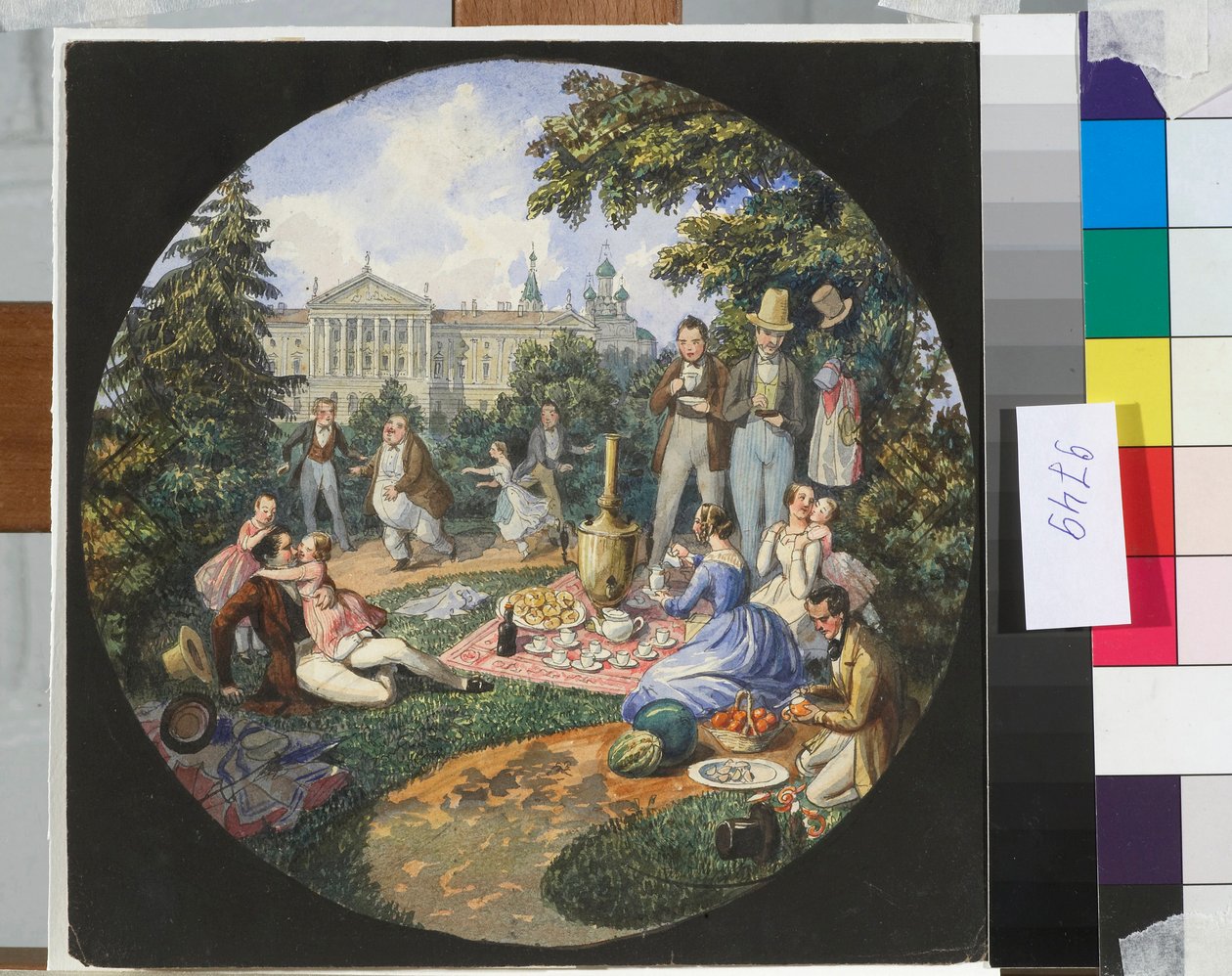 En russisk familie som har en piknik nær Moskva - Verk av Nicolas Benois (1813-1898) av Nikolay Benois