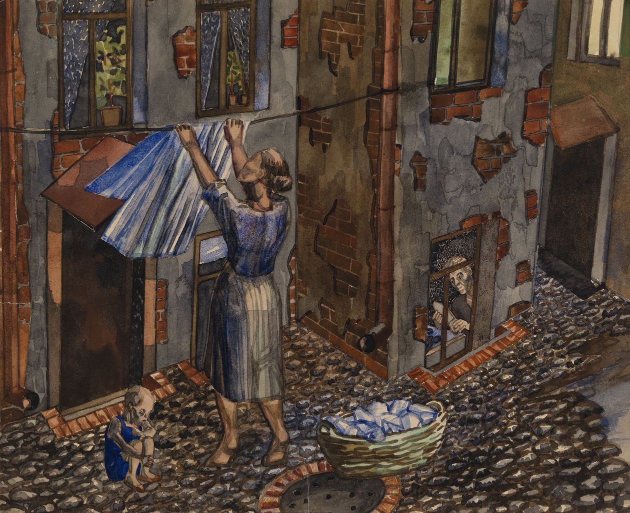 The Old Court - Verk av Nikolai Ivanovich Evgrafov (1904-1941), akvarell og blekk på papir (27,5x33,5 cm) av Nikolay Ivanovich Evgrafov