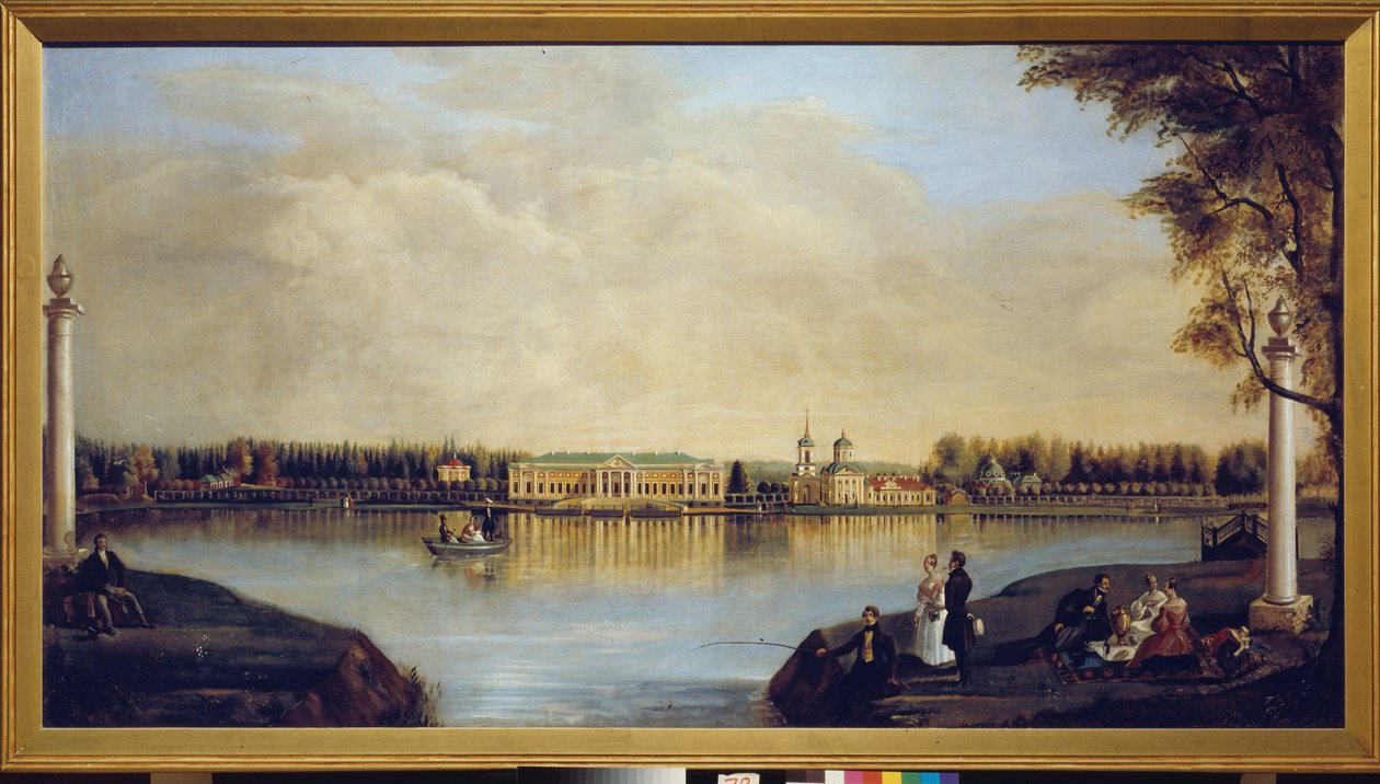 Utsikt over Kuskovo-palasset (Moskva, Russland). Maleri av Nikolai Ivanovich Podklyuchnikov (1813-1877), olje på lerret av Nikolay Ivanovich Podklyuchnikov