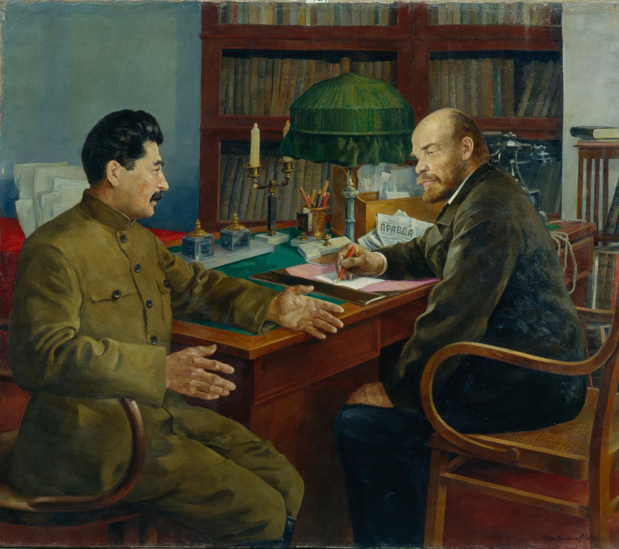 Lenin og Stalin, 1938 av Nikolay Ivanovich Shestopalov
