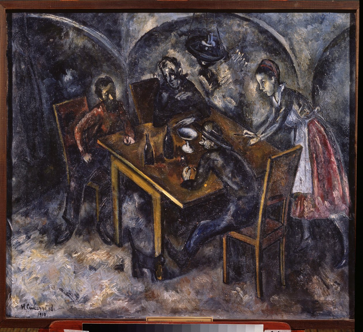 I en taverna (I en taverna) - Maleri av Nikolai Vladimirovich Sinezubov (Nicolas Sinezouboff) (1891-1956), olje på lerret av Nikolay Vladimirovic Sinezubov