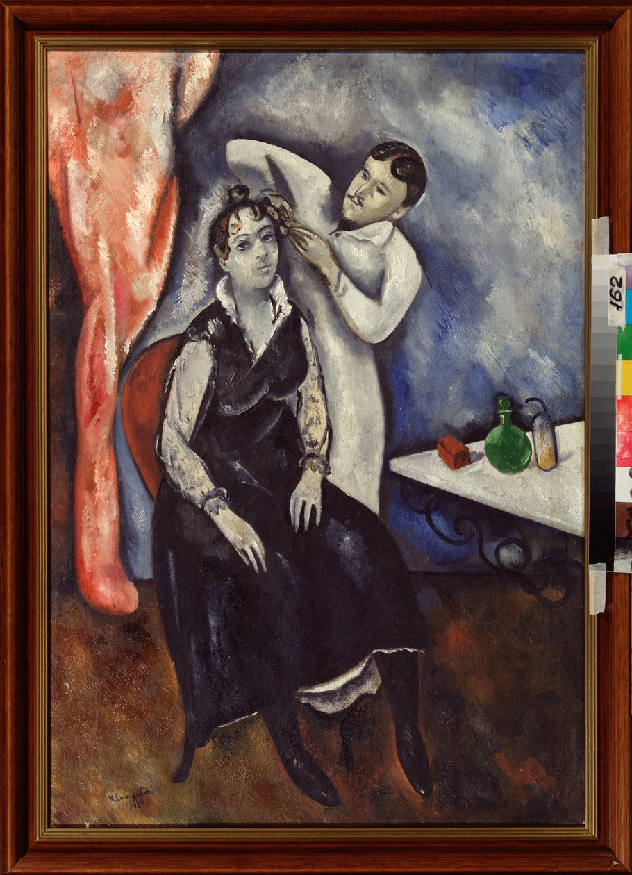 The Hairdresser (Hairdresser) - Maleri av Nikolai Vladimirovich Sinezubov (Nicolas Sinezouboff) (1891-1956), olje på lerret av Nikolay Vladimirovic Sinezubov