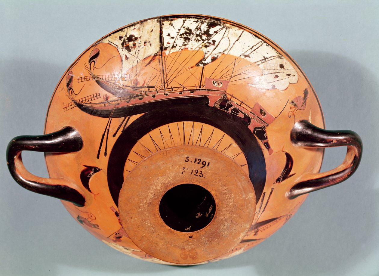 Attisk kopp med svart figur som viser greske seilskip, ca. 520 f.Kr. (keramikk) av Nikosthenes