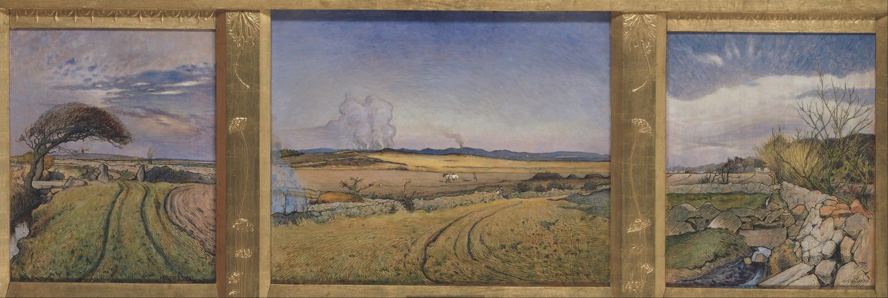 Vår på Halland. Tre malerier i en ramme laget av kunstneren av Nils Kreuger