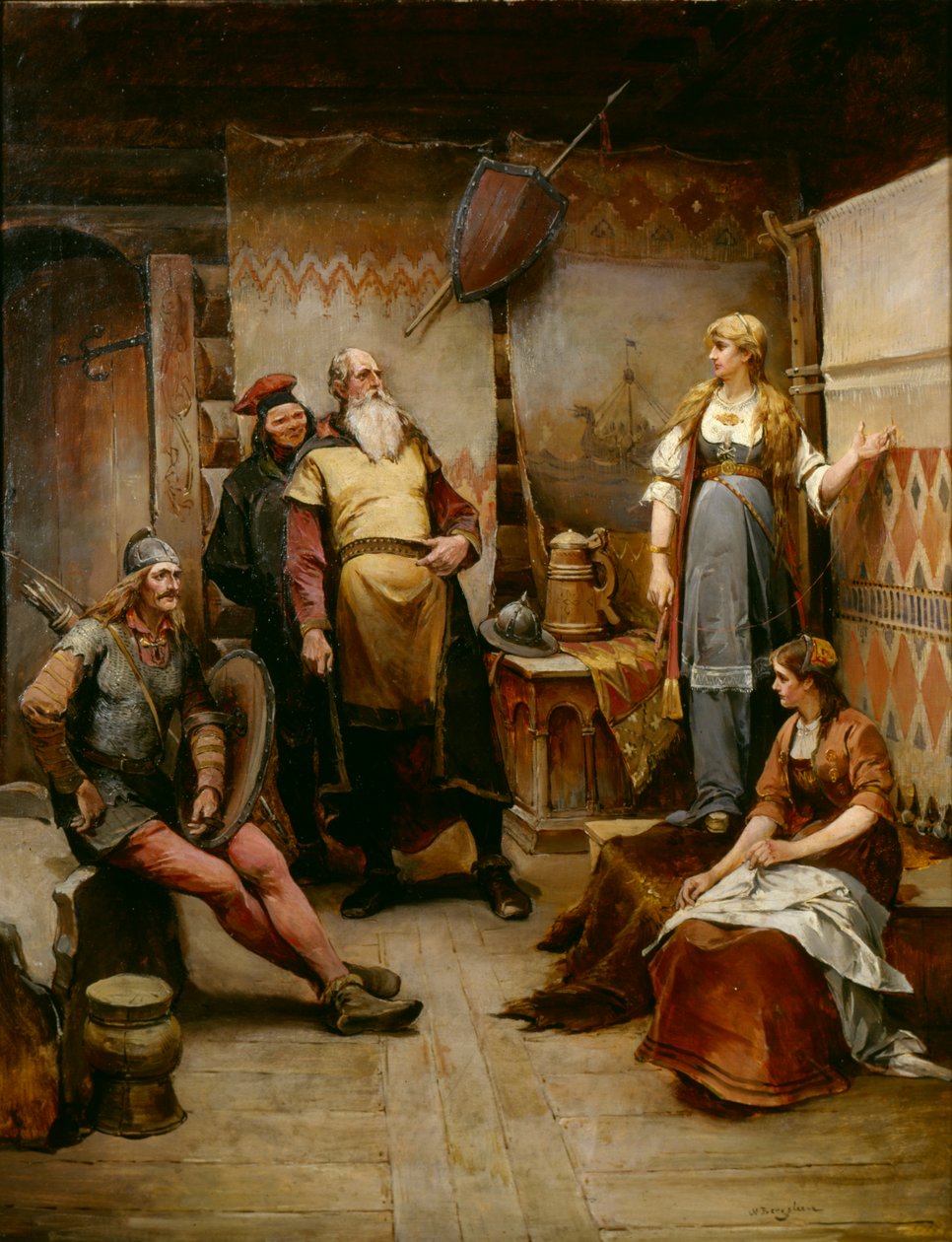 En befriende budbringer fra vikingen Harald Harfagre til Gyda (olje på lerret) av Nils Bergslien