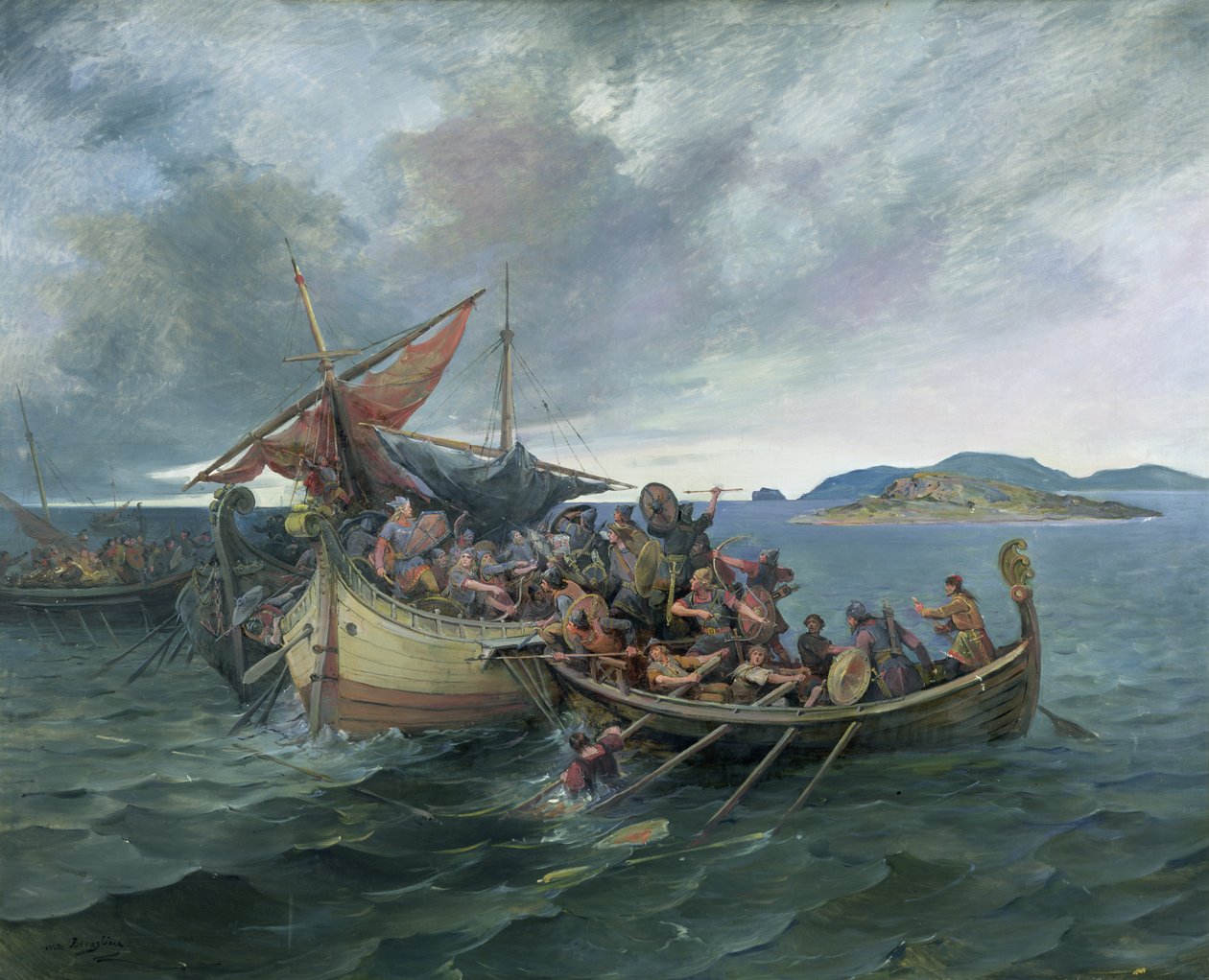 Slaget ved Svolder (olje på lerret) av Nils Bergslien