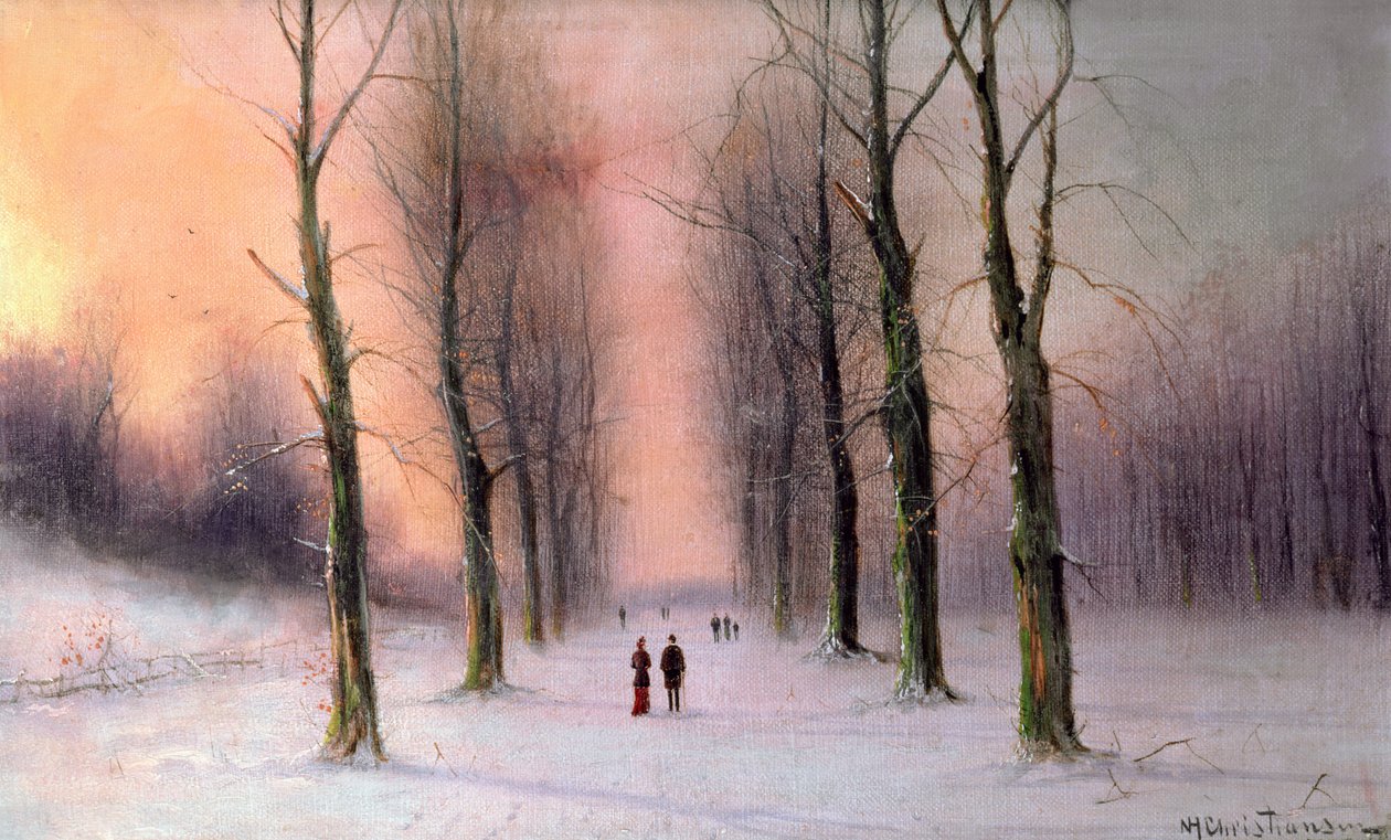 Snow Scene-Wanstead Park av Nils Hans Christiansen