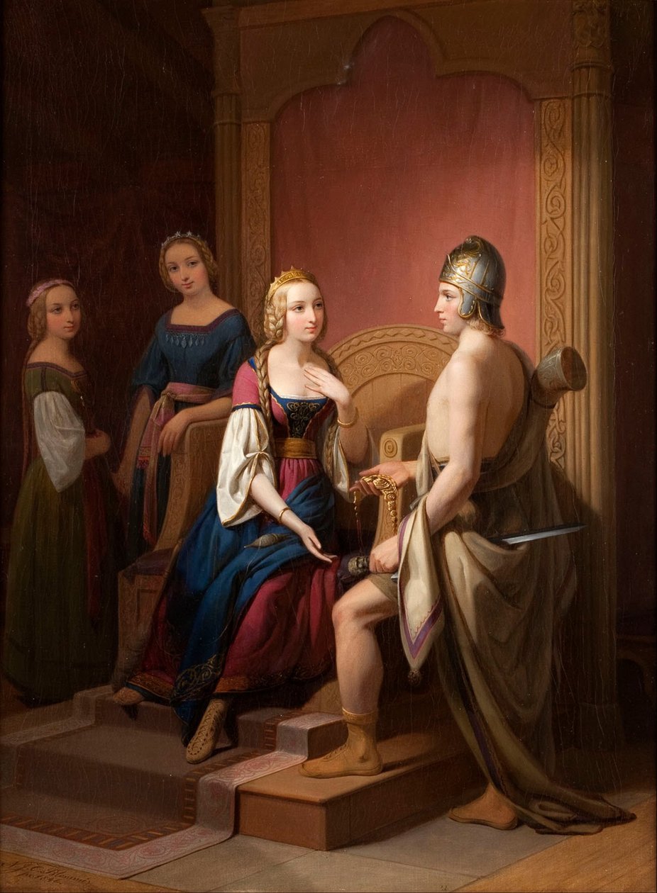 Heimdall returnerer Brisingamen til Freya, 1846 av Nils Jakob Blommér