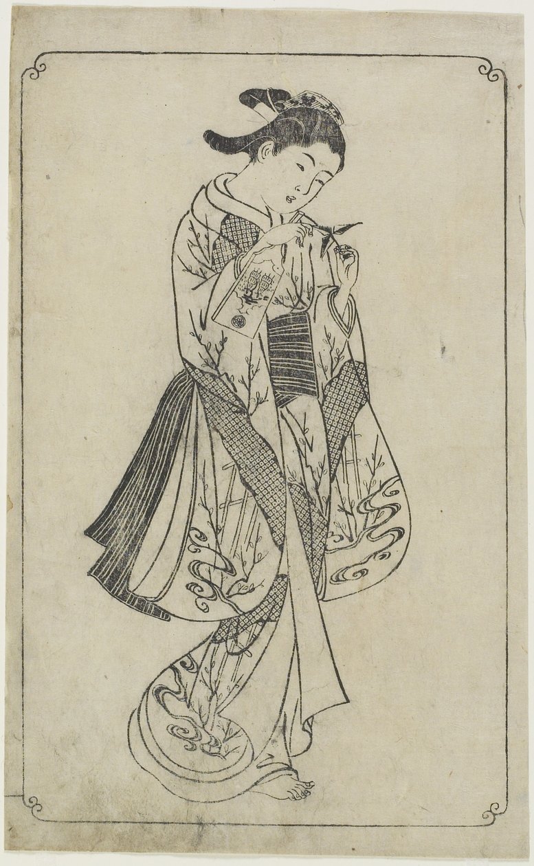 (Courtesan Holding a Battledore), 1739 av Nishikawa Sukenobu