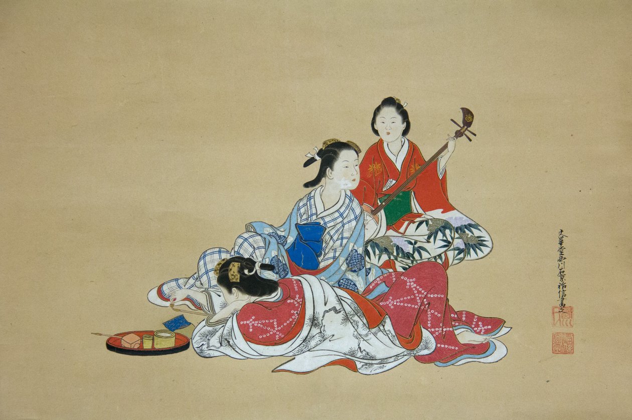Tre skjønnheter, 1700-tallet. av Nishikawa Sukenobu