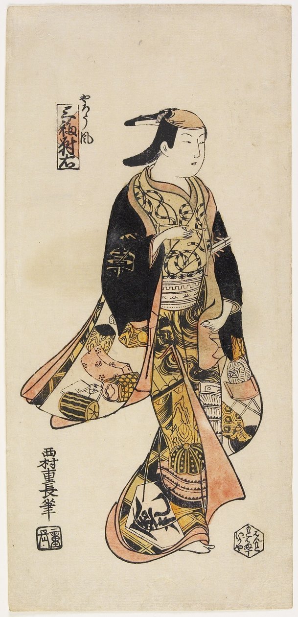 Til høyre: I stil med en skuespiller, ca. 1730 av Nishimura Shigenaga