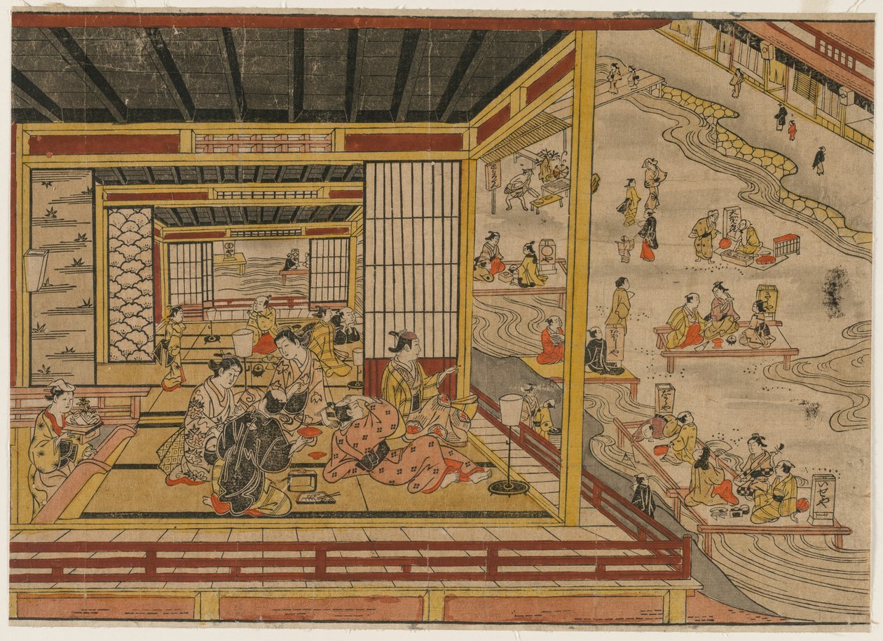 Tehus ved siden av Kamo-elven i Kyoto, 1740-tallet. av Nishimura Shigenaga