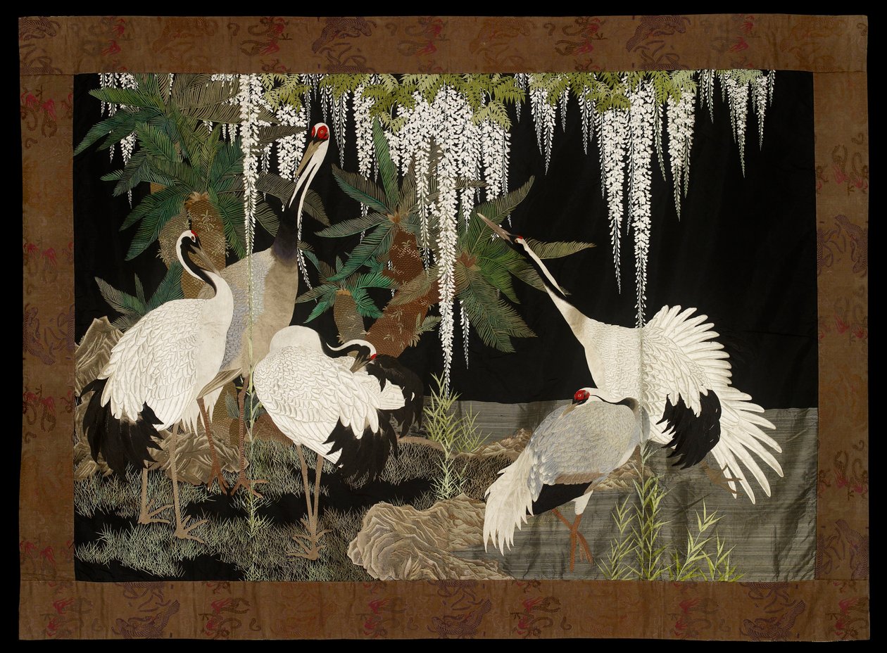 Traner, cycader og blåregn, c1905 av Nishimura Sozaemon