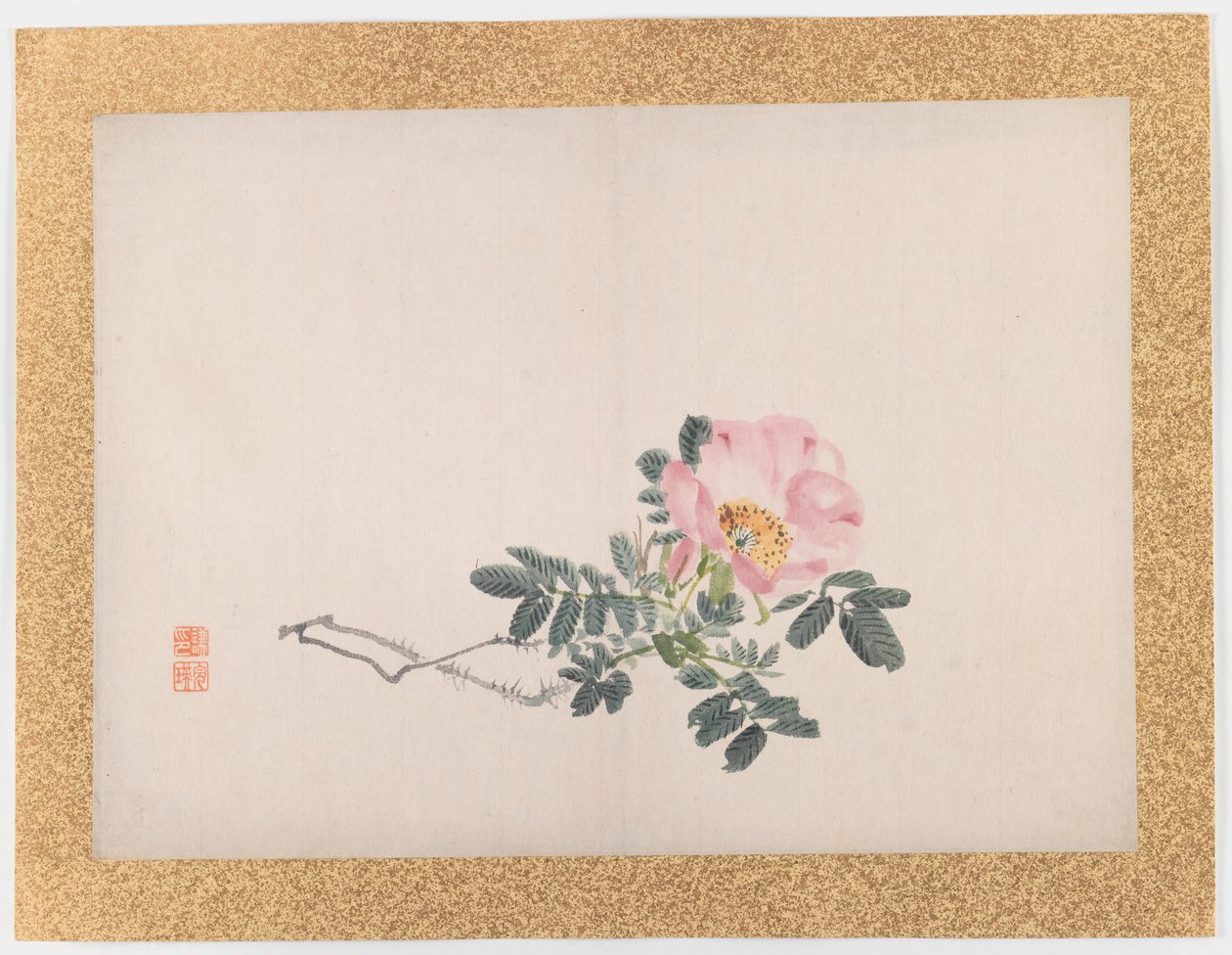 Uten tittel (Pink Rose), 1855 (blekk og lys farge på papir) av Nishiyama Hoen