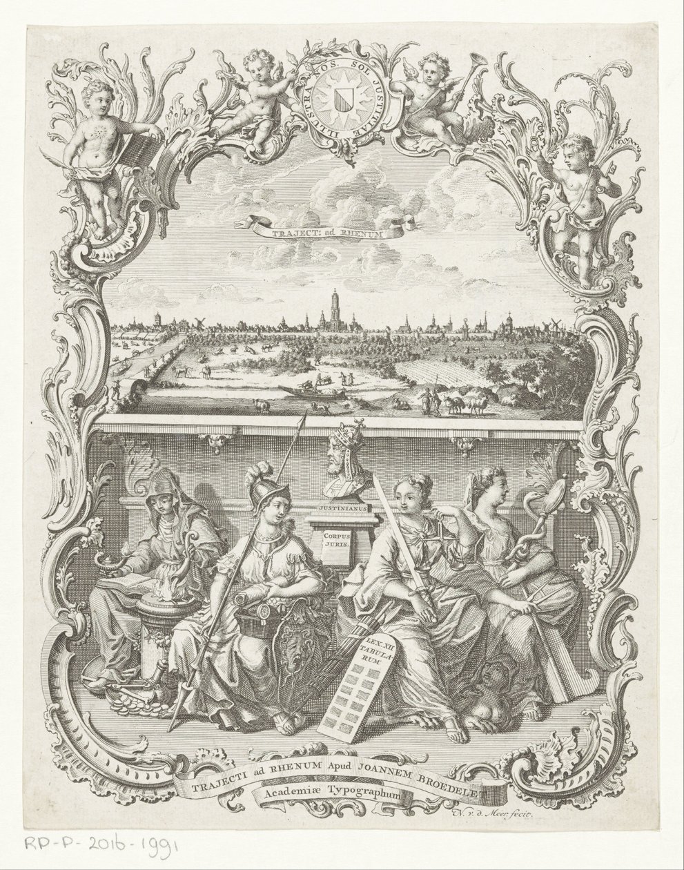 Utsikt over Utrecht og allegori med Minerva og dyder av Noach van der Meer (I)