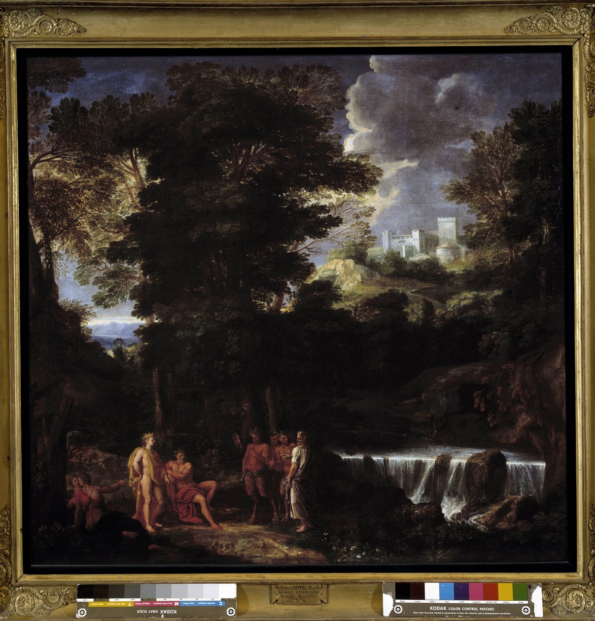 Marsyas spiller fløyte før Apollo og Midas Satyren trosser guden Apollo, kongen av lyra før kong Midas og musene av Noël Coypel