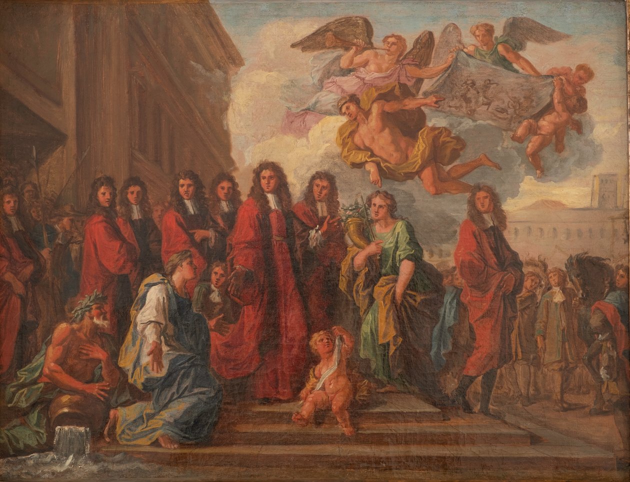 Ordførerne i Paris forlater Hotel de Ville til Notre Dame for å takke etter seieren til Seneffe i 1674, ca. 1681 (olje på lerret) av Noël Coypel