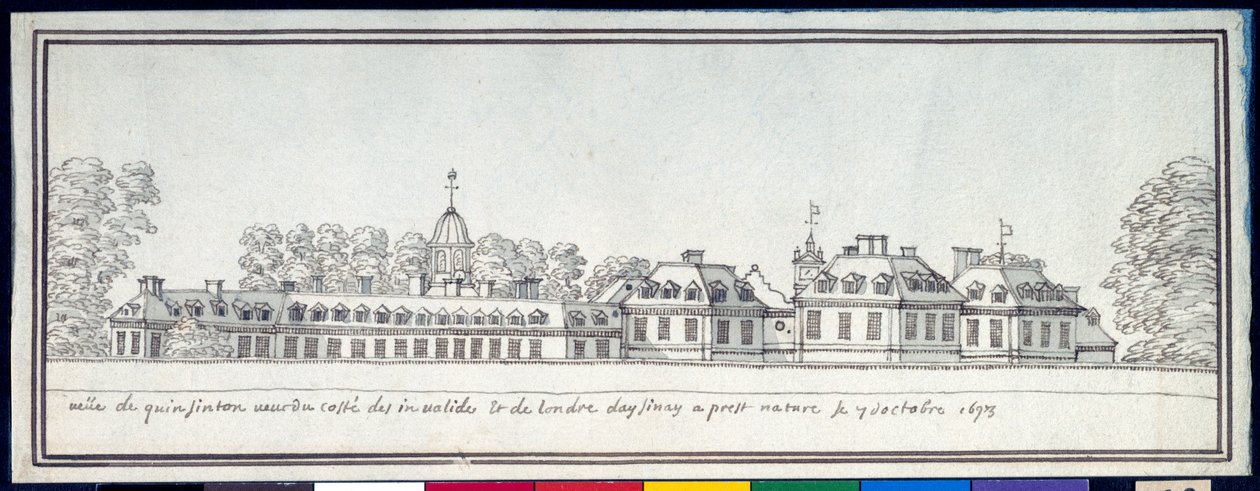 Kensington Palace, 7. oktober 1693 (penn og blekk med vask på papir) av Noel Gasselin