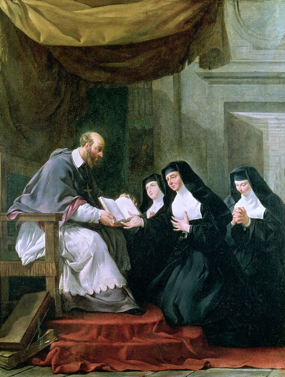 St. Francois de Sales (1567-1622) Gir regelen for besøket til St. Jeanne de Chantal (1572-1641) av Noel Halle