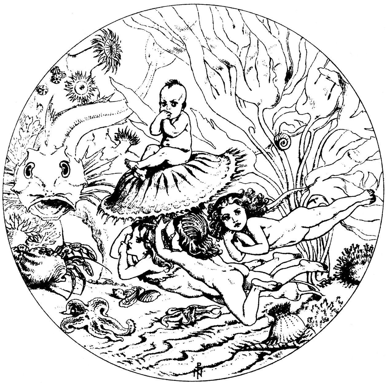 Illustrasjon fra eventyret The Water-Babies, av Charles Kingsley, 1863. av Noel Paton