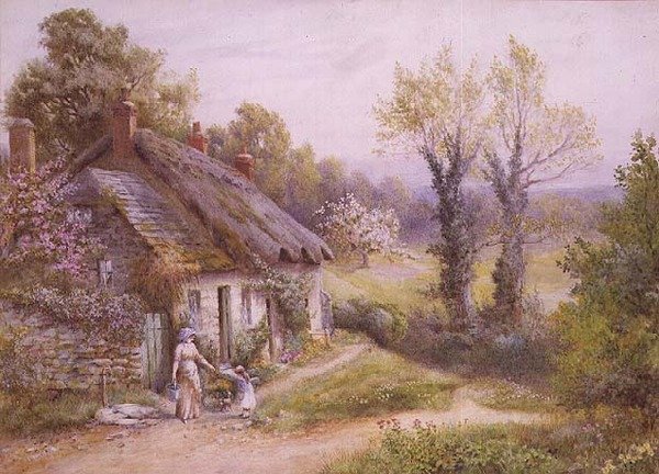 En mor og et barn i en hyttehage av Noel Smith