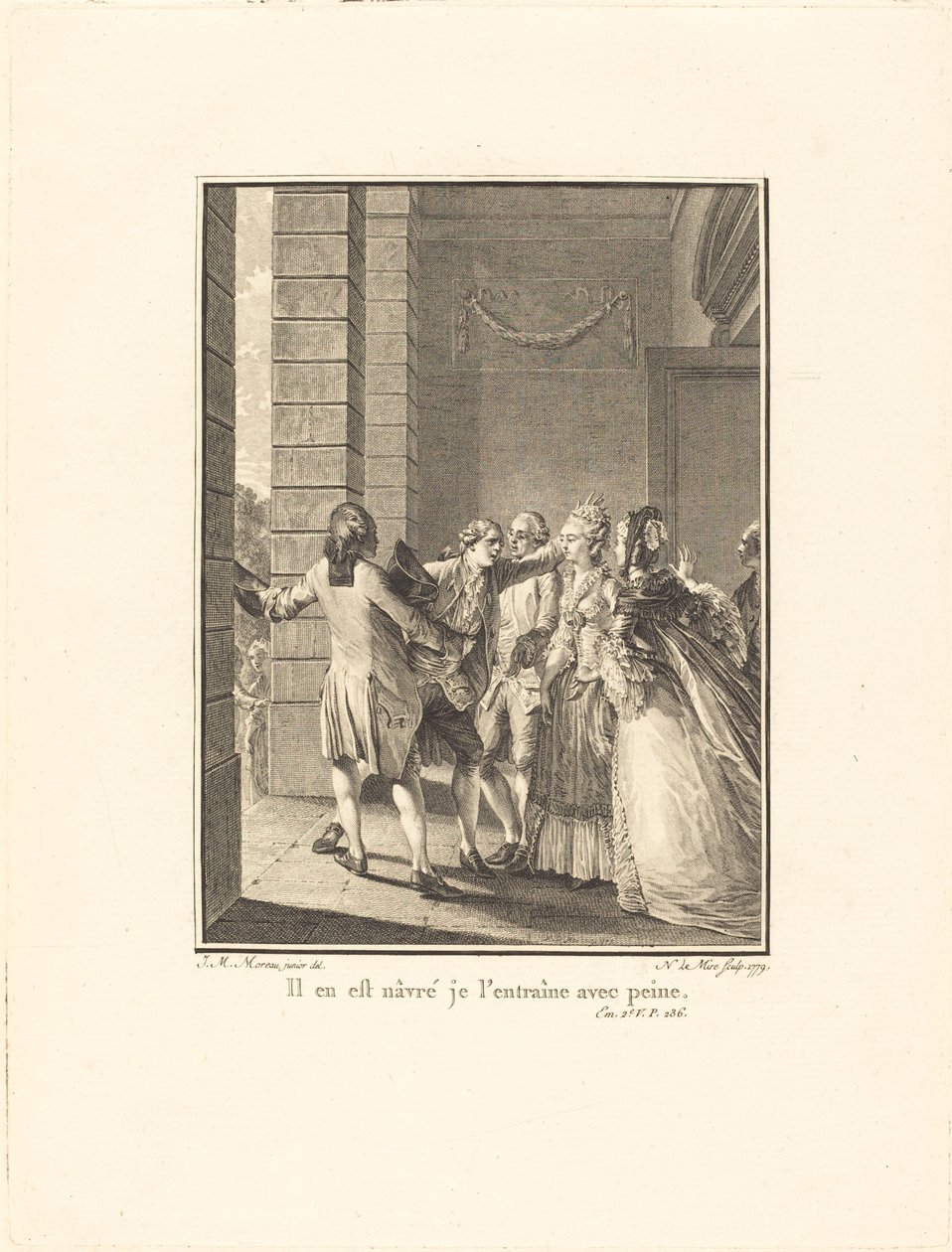 Han beklager, jeg trener ham med vanskeligheter av Noël Le Mire after Jean Michel Moreau