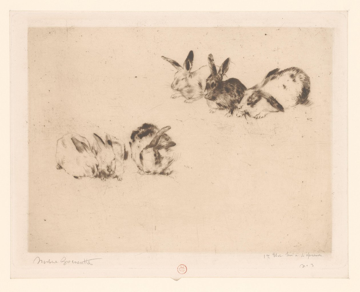 Seks kaniner av Norbert Goeneutte (signed by artist)