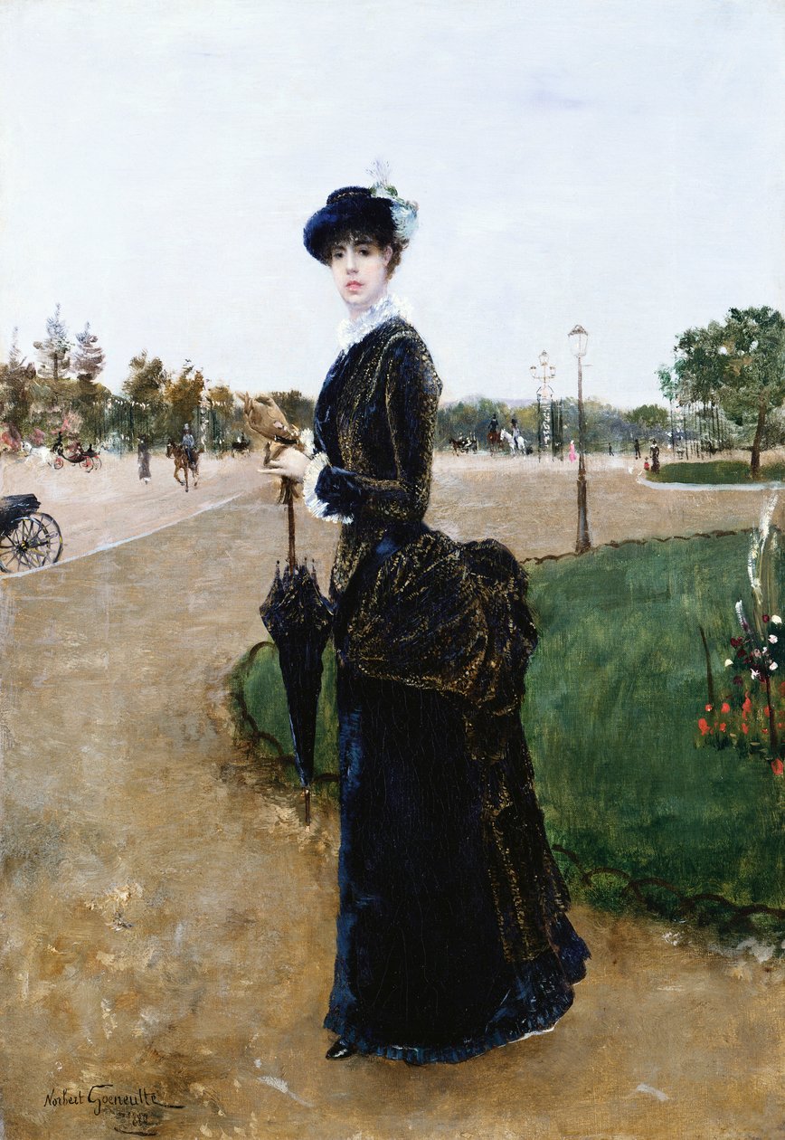 En elegant dame i Bois de Boulogne, 1880 av Norbert Goeneutte