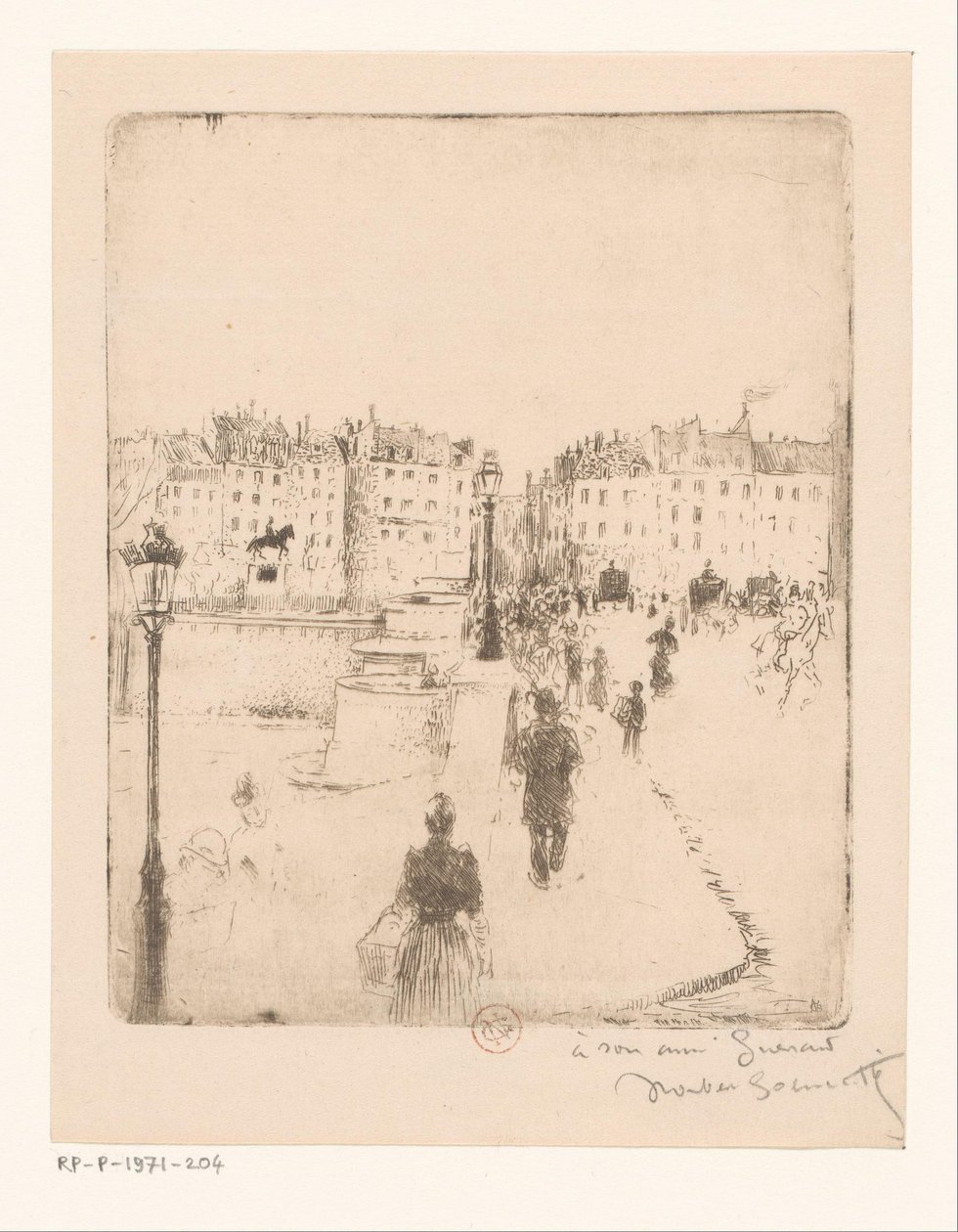 Utsikt over Pont Neuf i Paris av Norbert Goeneutte