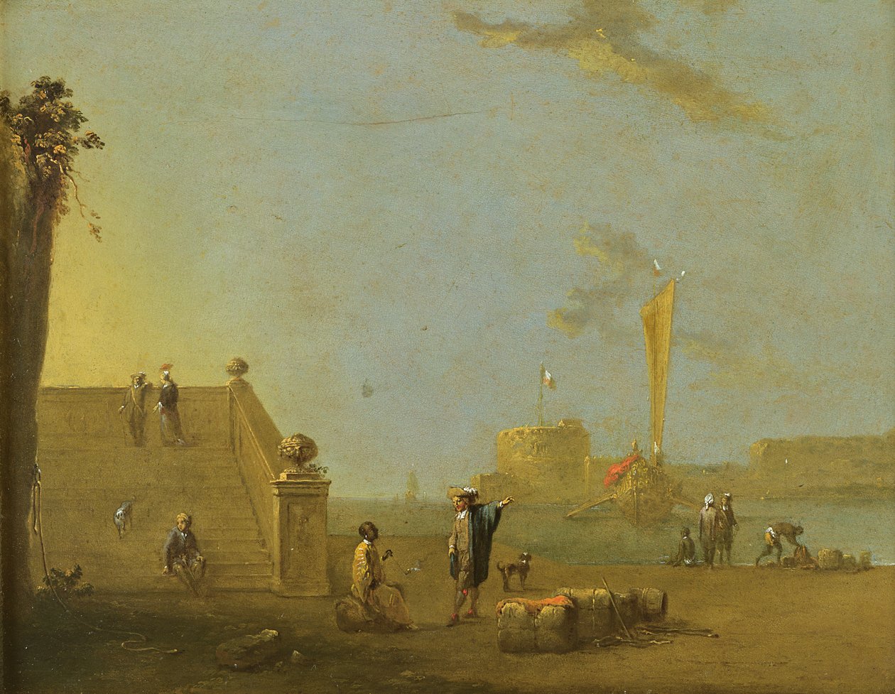Havnescene ved en spansk havn av Norbert Joseph Carl Grund