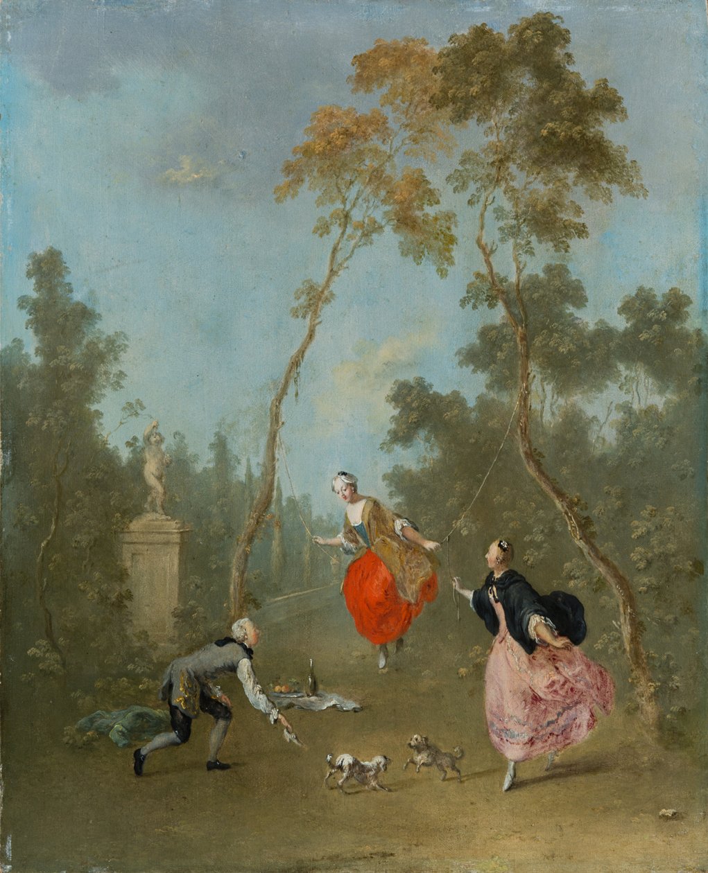 Lady on a Swing - Gallant Scene in the Park 1, ca. 1760 (olje på limewood) av Norbert Joseph Carl Grund
