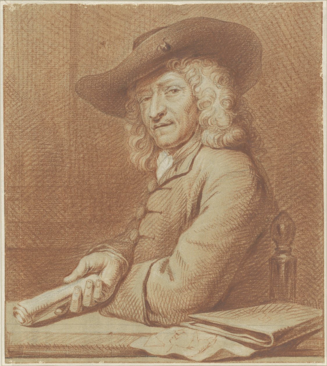 Portrett av tegneren Jan Pietersz. Zoomer, med hatt og papirrull av Norbert van Bloemen