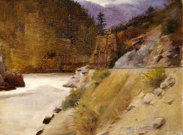 Hell Gate Canyon, Fraser River, Canada (olje) av Norman Garstin