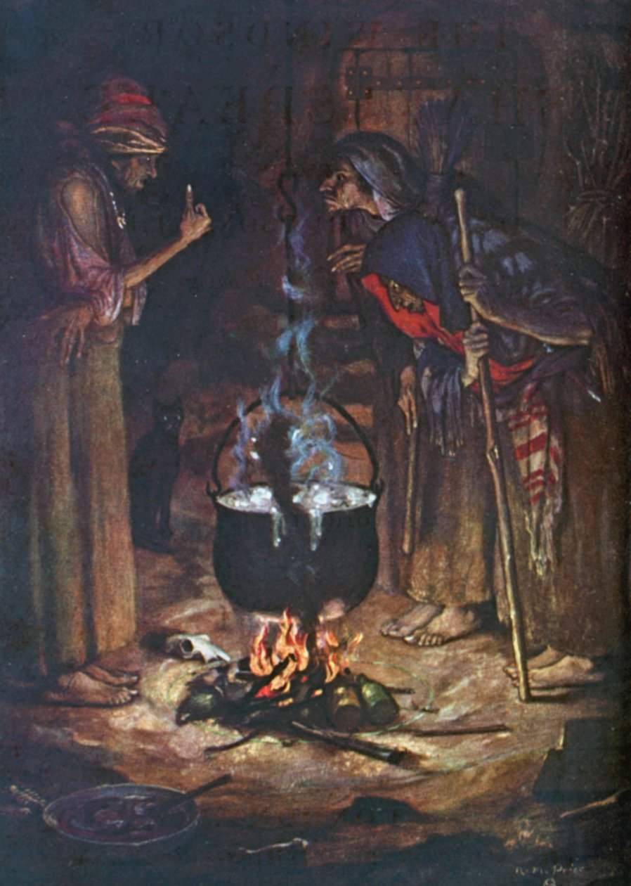 De rare søstrene. Macbeth – Akt IV, scene 1 (fargelitografi) av Norman Mills (after) Price