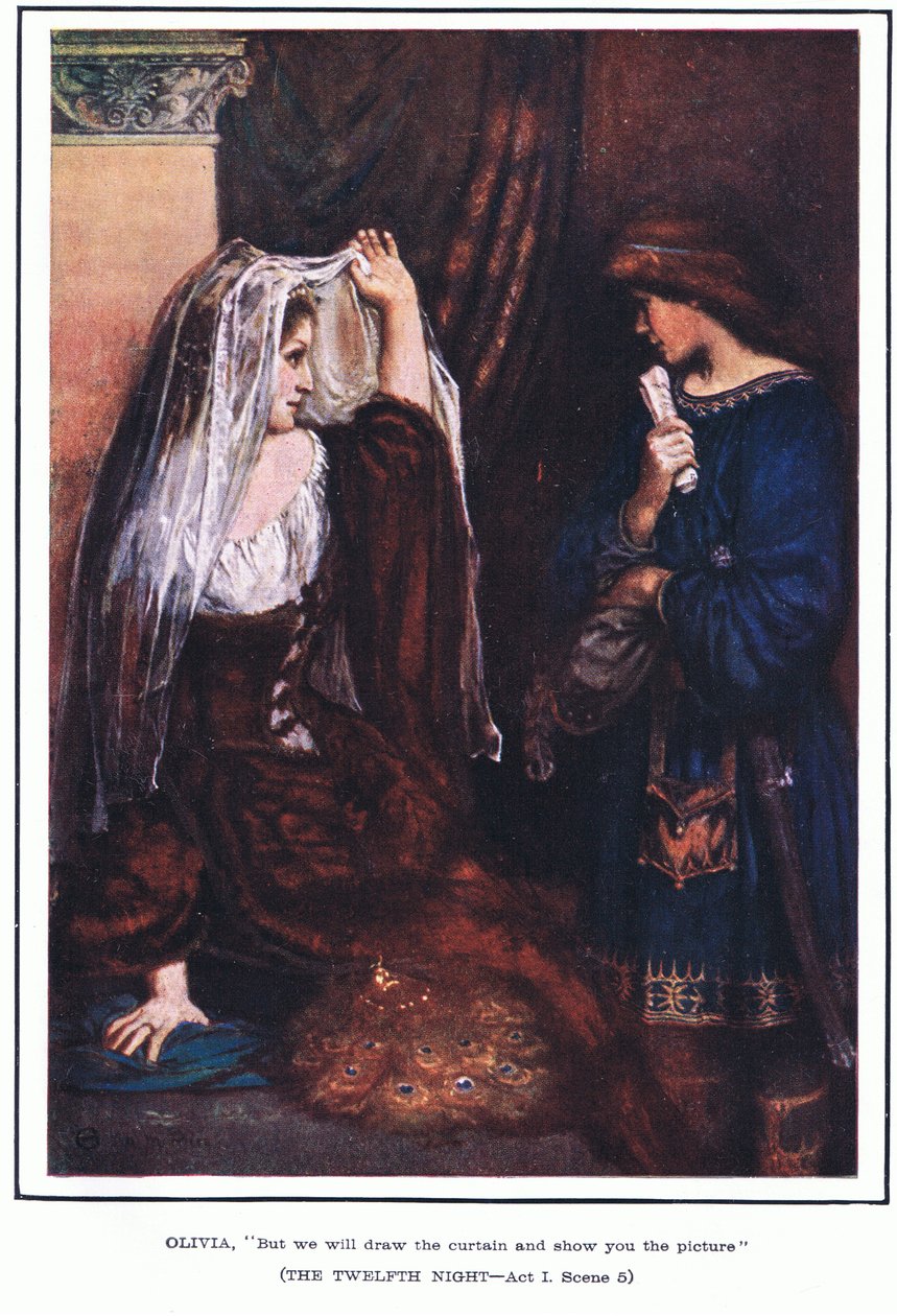 Olivia: "Men vi vil trekke for gardinen og vise deg bildet" (The Twelfth Night) av Norman Mills Price