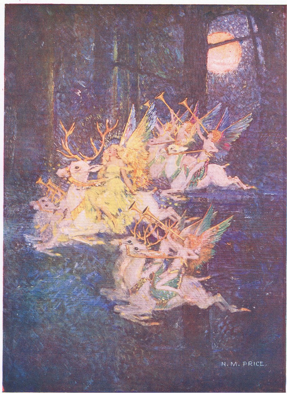 The Fairy Love: Gjennom skogen så månen et blikk, der så jeg Fayene komme frem (farge litho) av Norman Mills Price