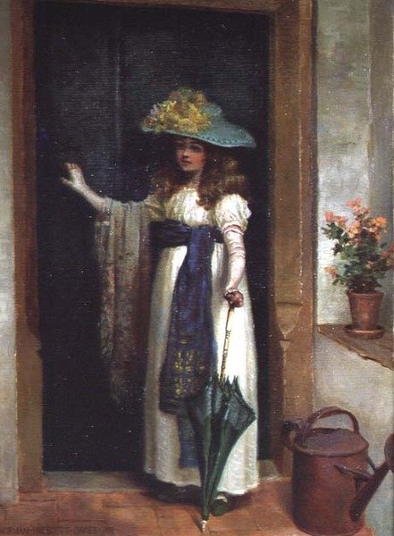 Ung jente med paraply av Norman Prescott Davies
