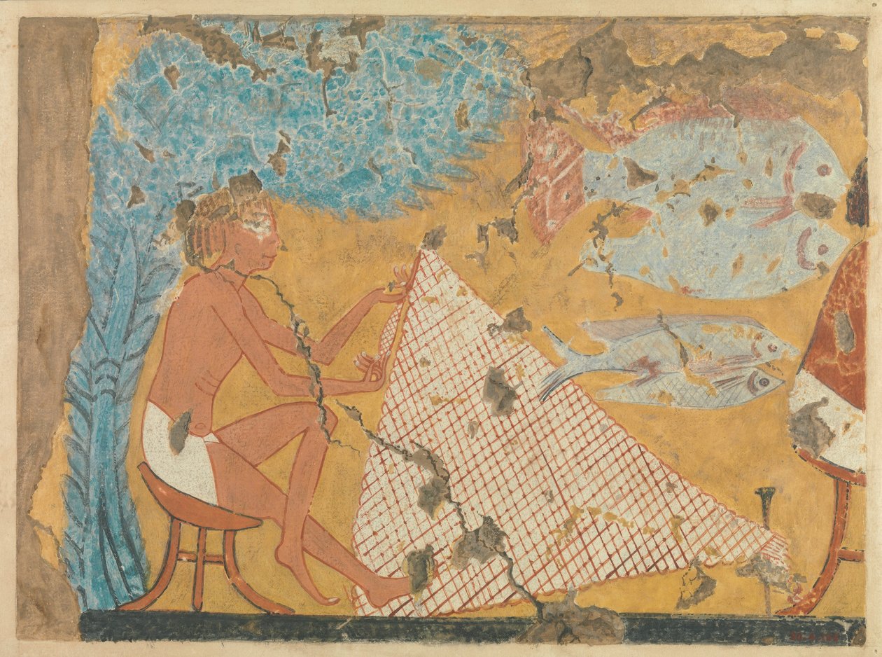 Man Making a Net, Tomb of Ipuy, ca. 1295–1213 f.Kr. (tempera på papir) av Norman de Garis Davies
