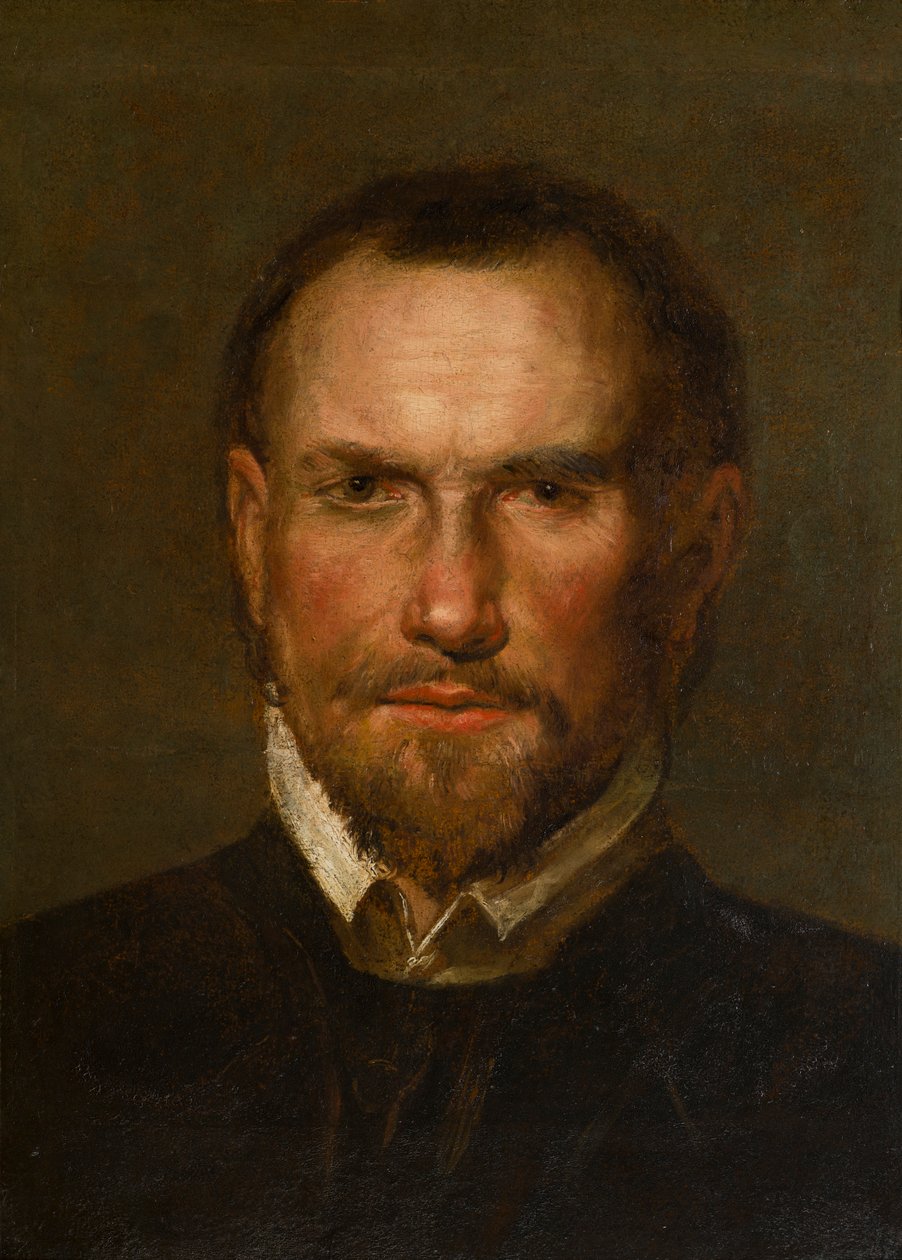 Portrett av en ukjent skjeggete mann, ca. 1501-99 (Olje og papir lagt ned på panel) av Northern Italian School