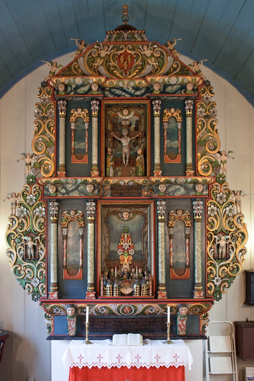 Altertavle, Mo I Rana kirke, 1765 (malt tre) av Norwegian School