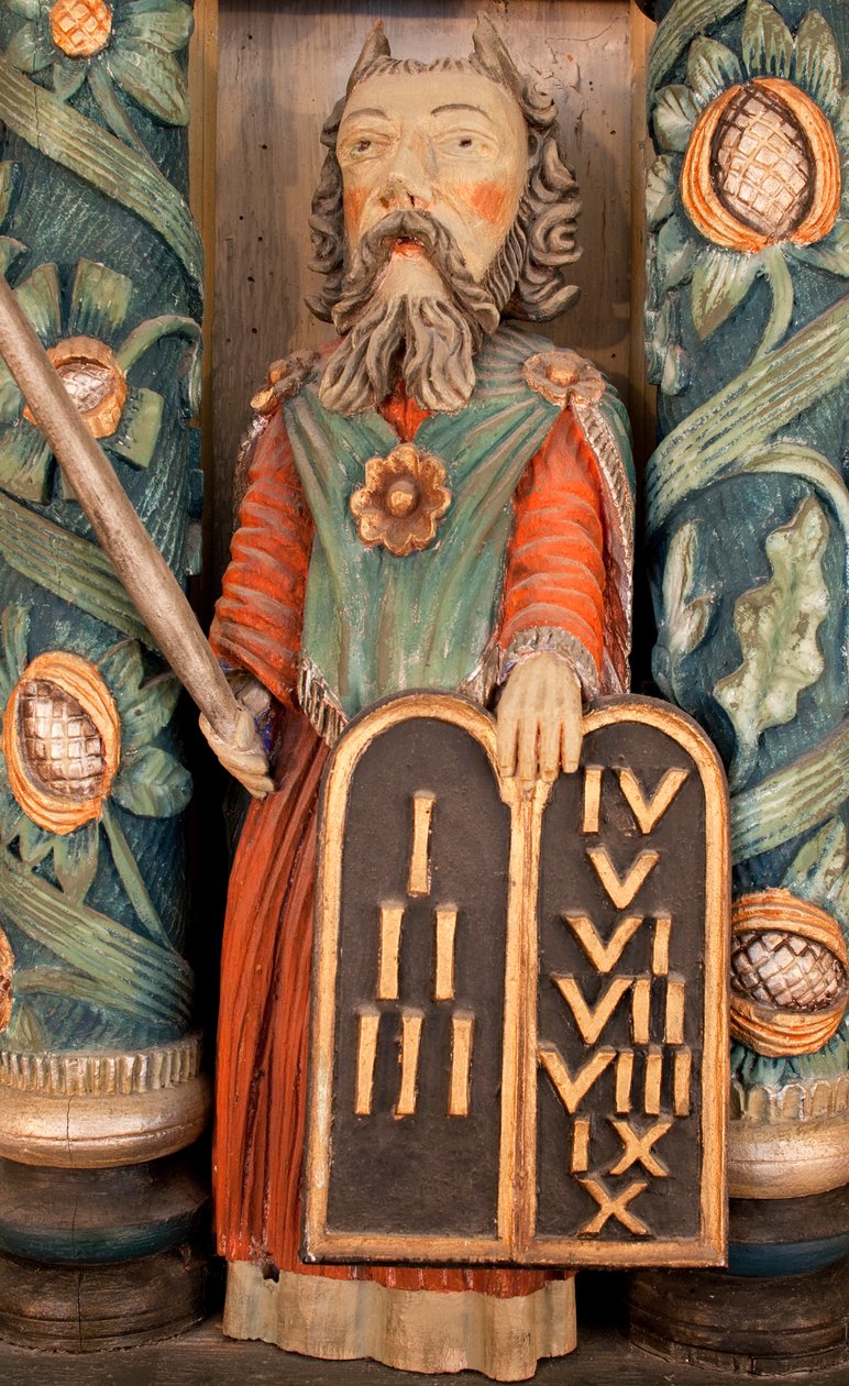 Moses, detalj av altertavlen (malt tre) av Norwegian School