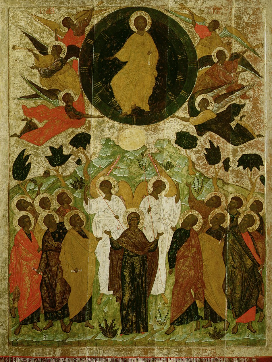 The Ascension of Our Lord, russisk ikon fra Malo-Kirillov-klosteret, Novgorod-skolen, 1543 (tempera på panel) av Novgorod School