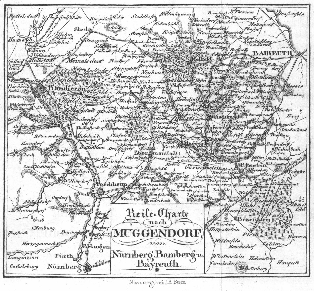 Charter til Muggendorf fra Nürnberg, Bamberg og. Bayreuth av Nürnberg Verlag J. A. Stein