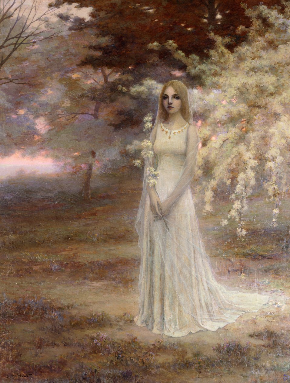 Misty Morning (olje på lerret, innrammet) av Numa Francois Gillet