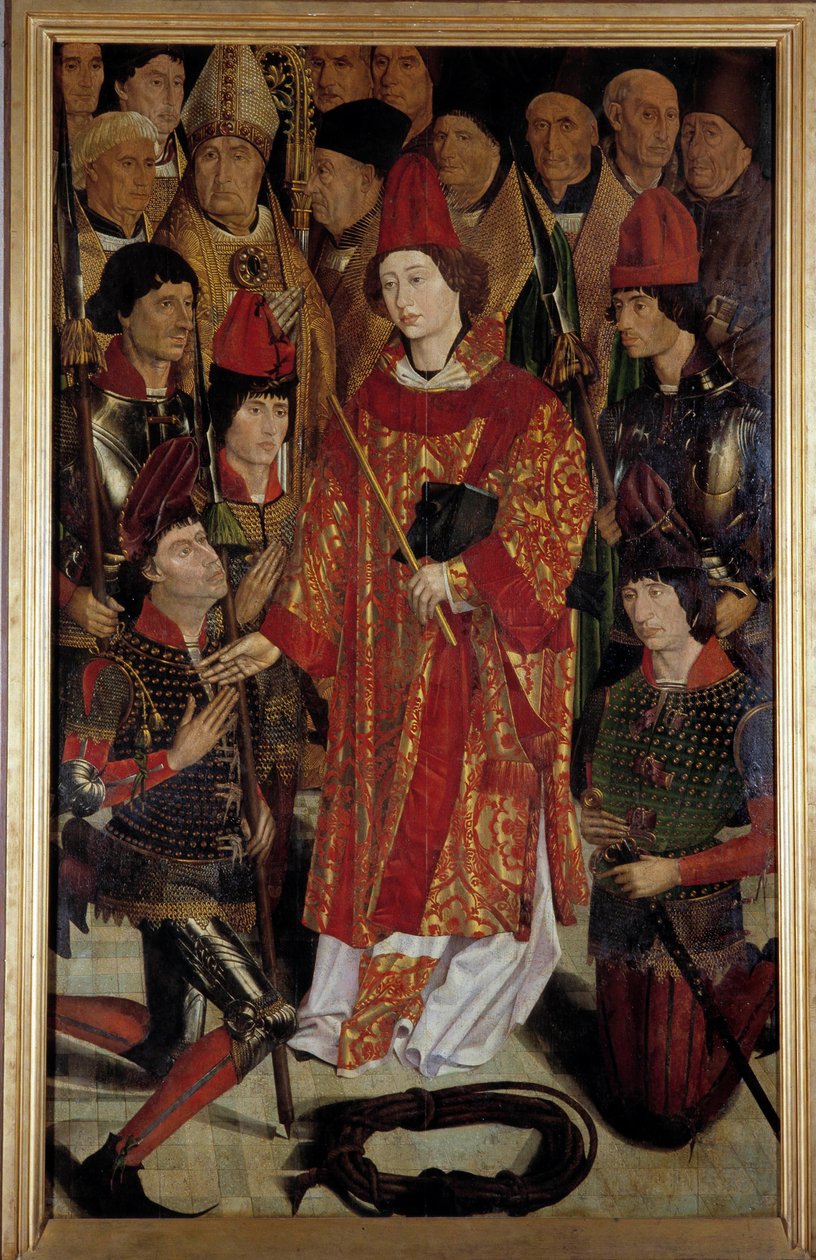 Saint Vincent, skytshelgen for Lisboa Polyptych of Saint Vincent av Zaragoza omgitt av eveques-riddere. Maleri tilskrevet Nuno Goncalves eller Gonzalvez (1400-tallet) National Museum of Ancient Art, Lisboa. av Nuno Goncalves or Gonzalvez