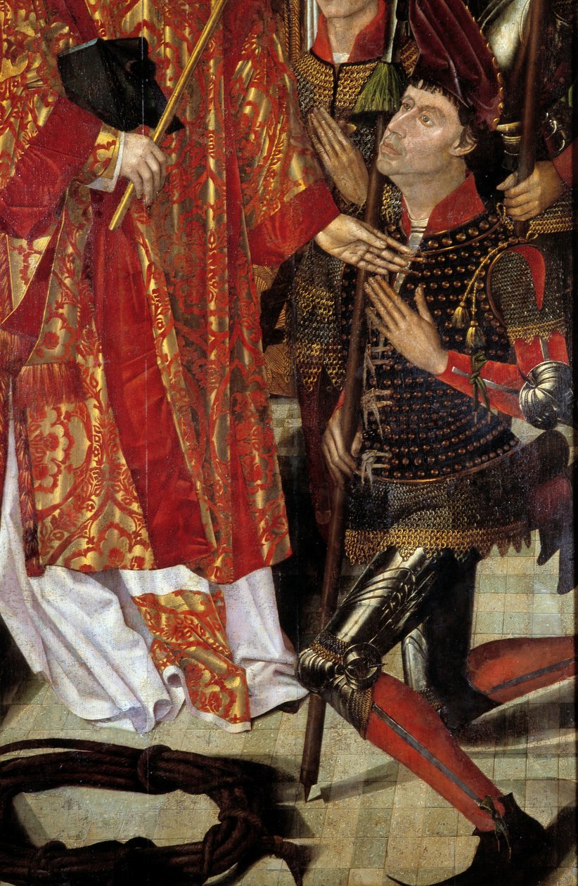 Saint Vincent, skytshelgen for Lisboa Polyptych of Saint Vincent av Zaragoza omgitt av eveques-riddere. Detalj. Maleri tilskrevet Nuno Goncalves eller Gonzalvez (1400-tallet) National Museum of Ancient Art, Lisboa. av Nuno Goncalves or Gonzalvez