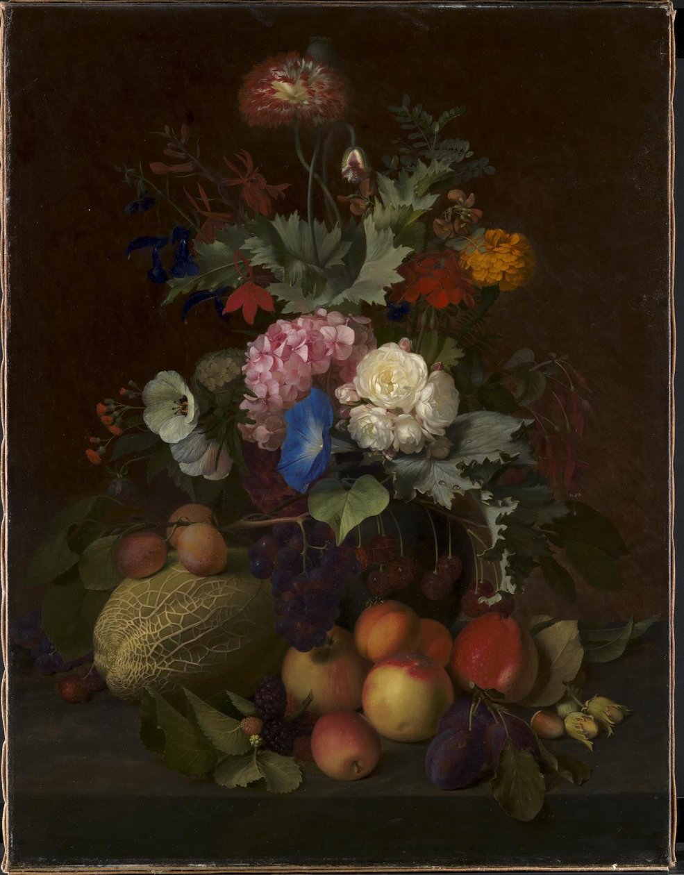 Stilleben med frukt og blomster av O.D. Ottesen