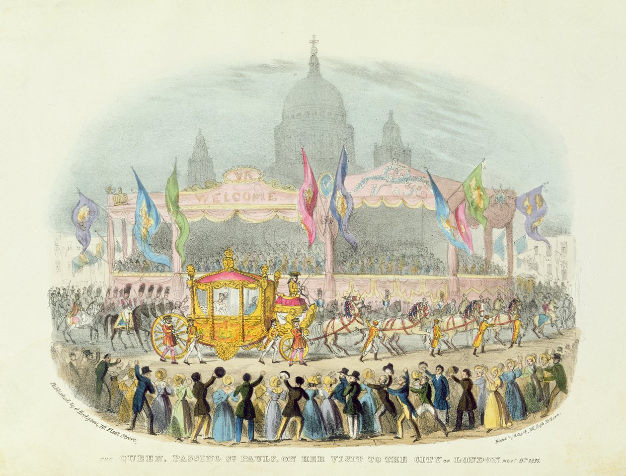 Dronning Victoria passerte St Pauls Cathedral, 9. november 1837 (tegning) av O. Hodgson